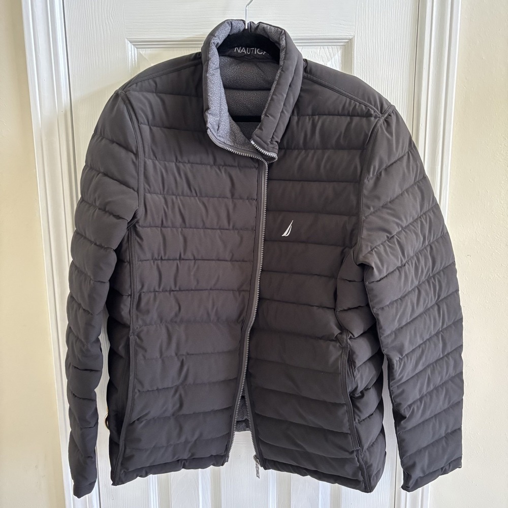 Nautica Men's Reversible Quilted CB Puffer Jacket- M Black Grey